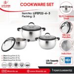 سرویس قابلمه 6 پارچه استیل لایف اسمایل مدل3_LIFEP22_6(سایز24/28/32)